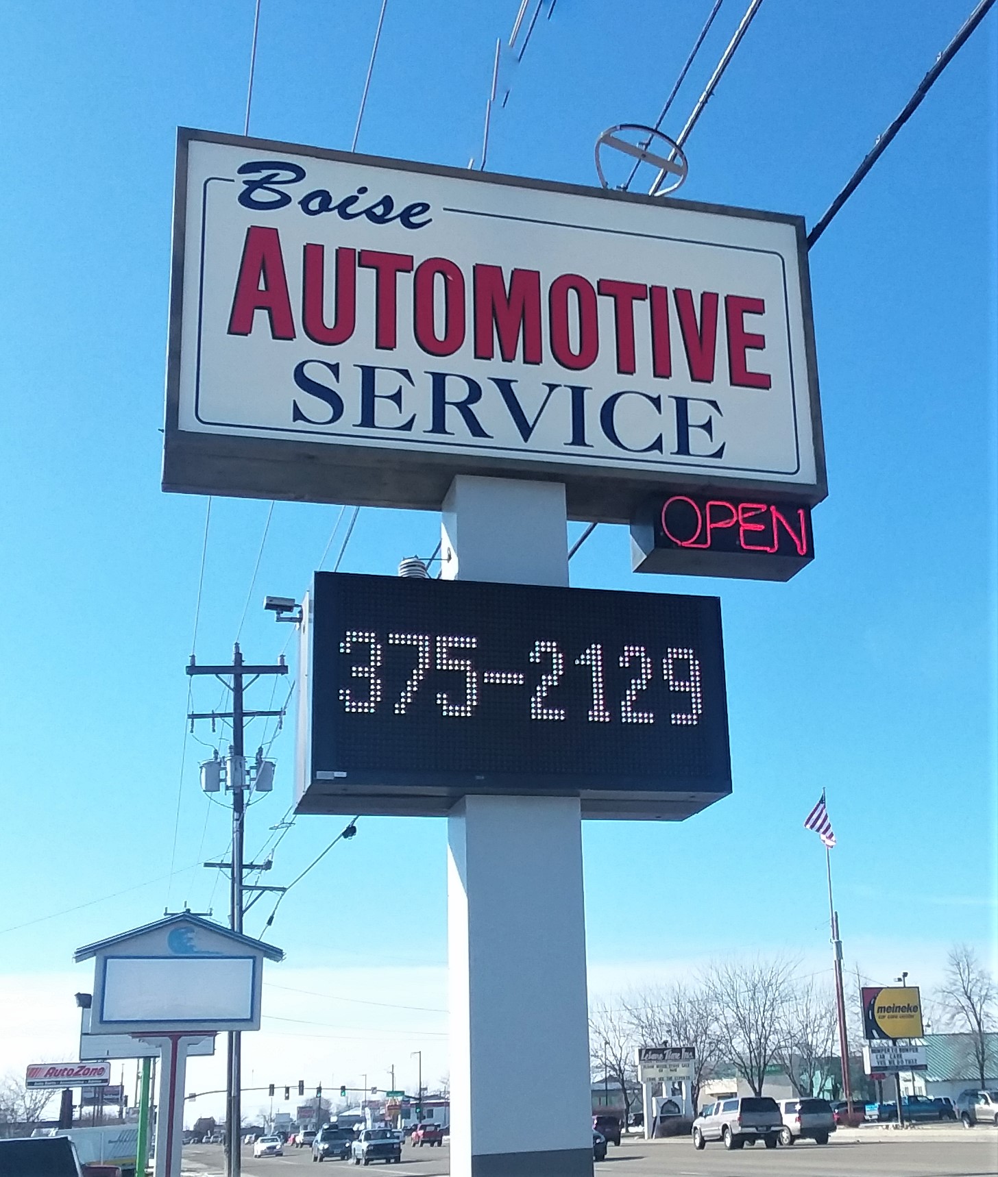 Boise Automotive Service sign on Fairview Ave with phone number 375-2129